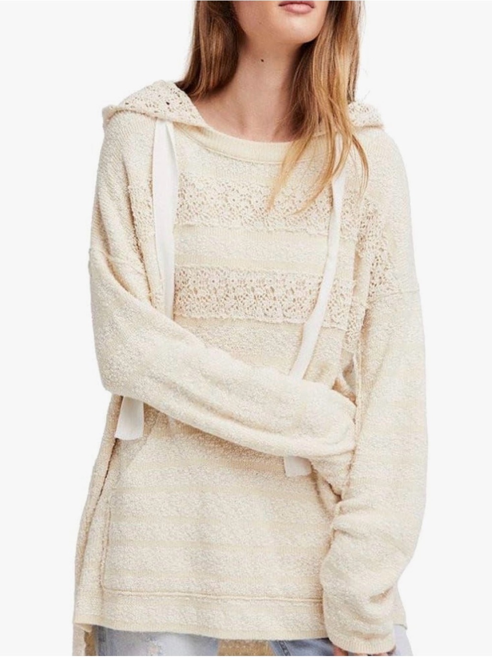 Free People CANDY CROCHET HOODIE (ivory). Sz. L